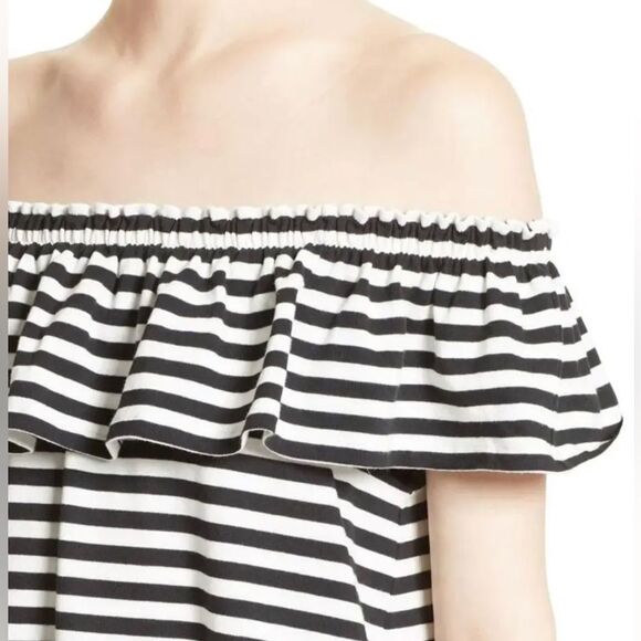 KATE Spade Broome Street Ruffle Topline On/Off The Shoulder Striped Shift Dress - Picture 3 of 7
